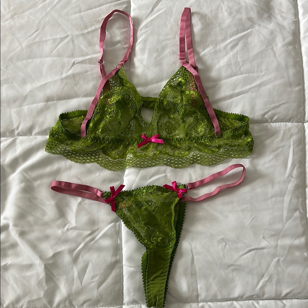 Green and Pink Lace Lingerie Set